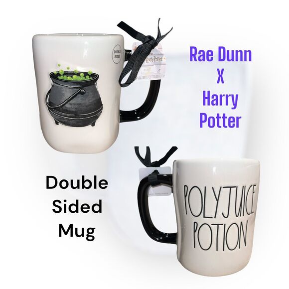 Rae Dunn Harry Potter POLYJUICE POTION Double Sided Mug With Cauldron NEW - Picture 1 of 5